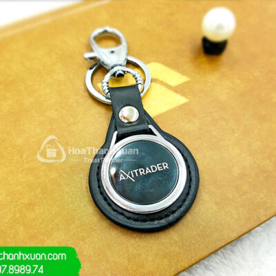 Móc Khóa Da Tròn Phối Kim Loại Khắc Laser