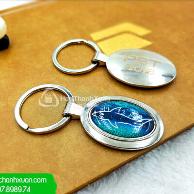 Móc Khóa Kim Loại Elip Khắc Laser Cao Cấp