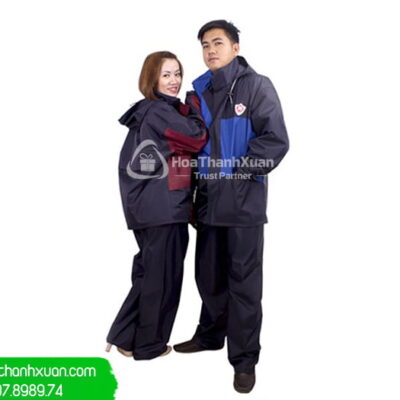 Áo Mưa Bộ Vải Dù Sọc Đỏ In Logo - AMB03