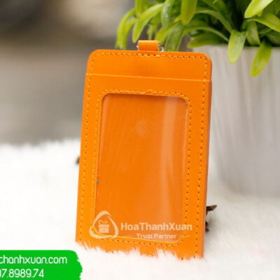 Bao Đựng Thẻ PU Khoen Xi Đứng Màu Cam