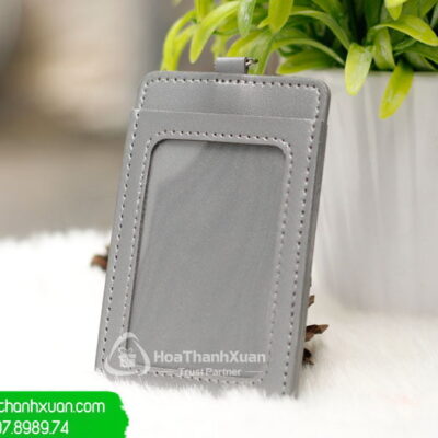 Bao Đựng Thẻ PU Khoen Xi Đứng Màu Xám