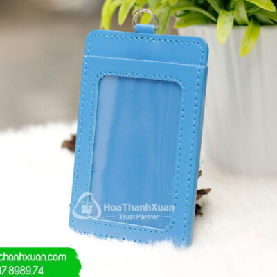 Bao Đựng Thẻ PU Khoen Xi Đứng Xanh Dương