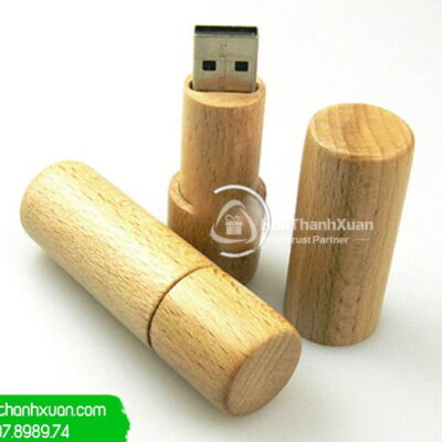 USB Vỏ Gỗ Hình Trụ Tròn Nắp Rời - UVG08