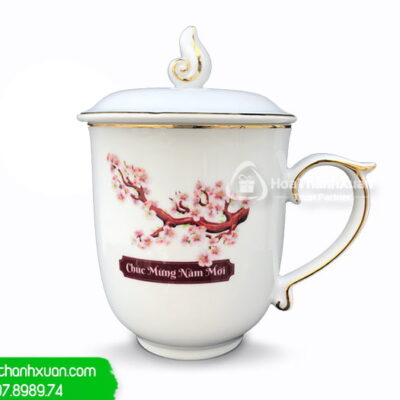 ly su mau don vien vang in logo ls02b Ly Sứ Mẫu Đơn Viền Vàng In Logo - LS02B