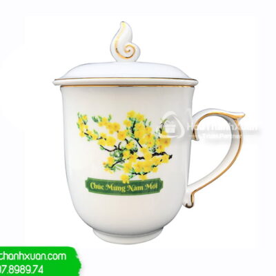 ly su mau don vien vang in logo ls02c Ly Sứ Mẫu Đơn Viền Vàng In Logo - LS02C