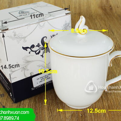 ly su mau don vien vang in logo ls02d Ly Sứ Mẫu Đơn Viền Vàng In Logo - LS02D