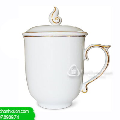 ly su mau don vien vang in logo ls02f Ly Sứ Mẫu Đơn Viền Vàng In Logo - LS02F