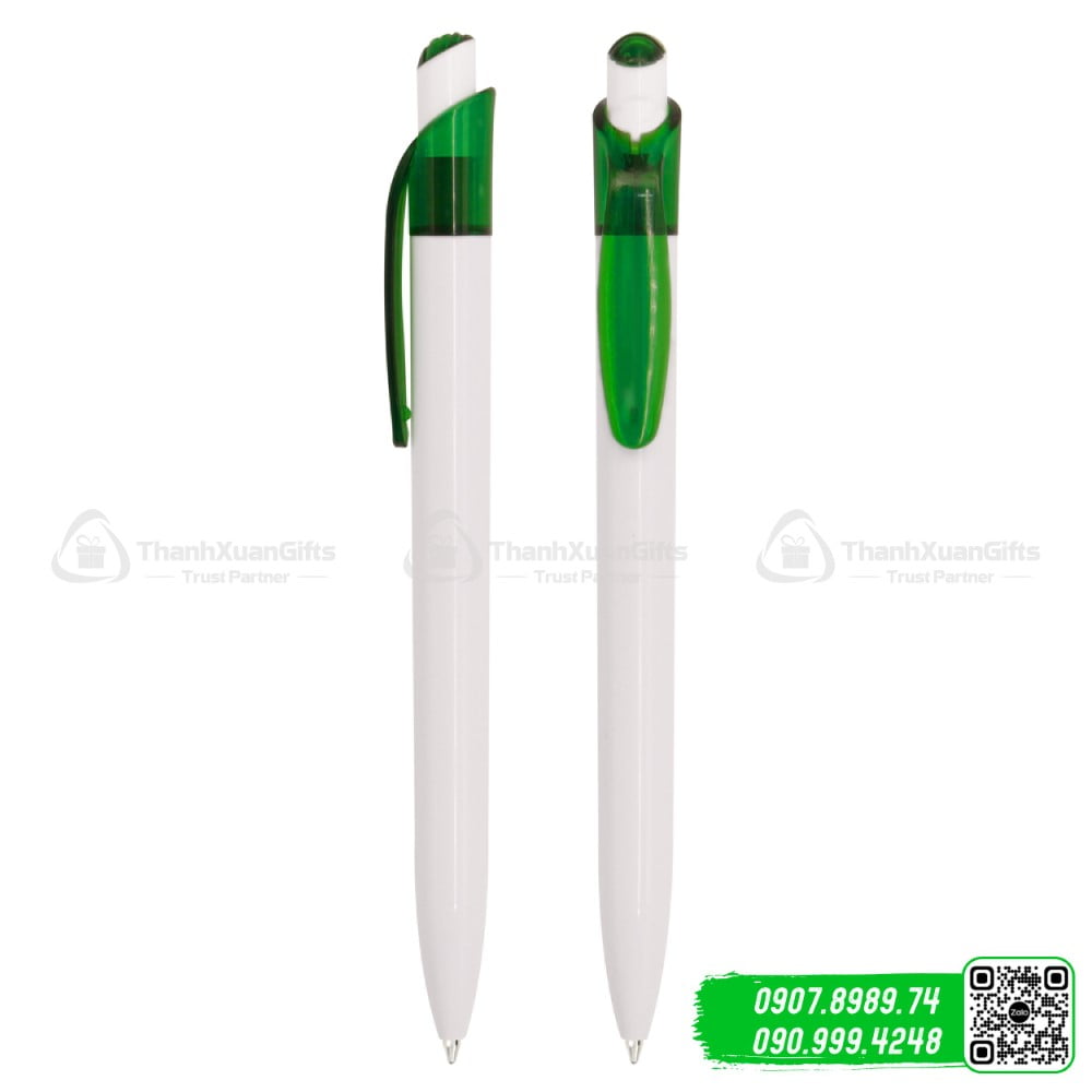 But bi nhua AP 3947 08 Bút bi nhựa AP-3947 Trắng Xanh Lá